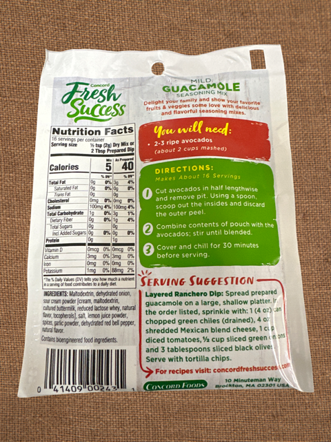 Mild Guacamole Seasoning Mix